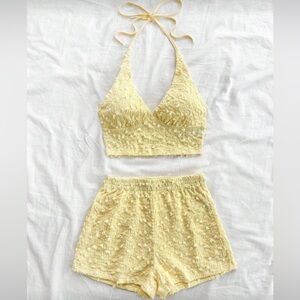 SHEIN Yellow Textured Crop Top Set